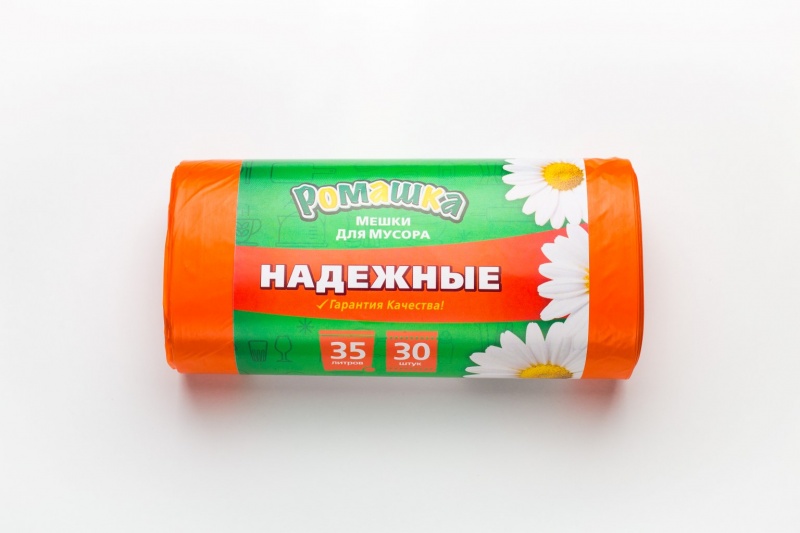ВЛ03630У Мешки д/м ПСД 35л в рул с ушками НАДЕЖНЫЕ (50*57,5см/12мкм) 30шт/рул, 20рул/кор оранжевые